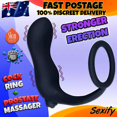 Mens Vibrating Prostate Massager Cock Ring Anal Butt Plug Delay Vibrator Sex Toy • $23.95