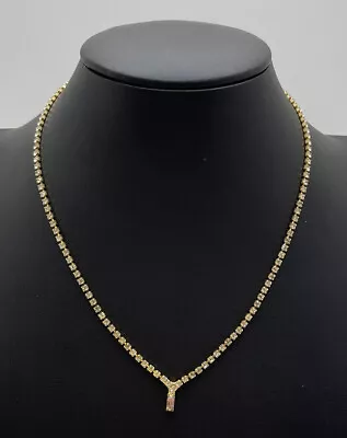 Dainty Gold Tone Rhinestone V Shaped Necklace 15  Fashion Jewelry Unmarked • $5.99