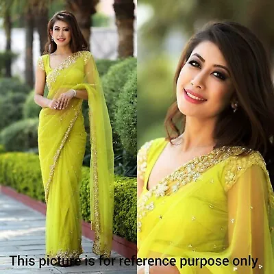 $58.29 • Buy Net Ethnic Women Green Traditional Indian Wedding Sari Party Wear Saree Blouse