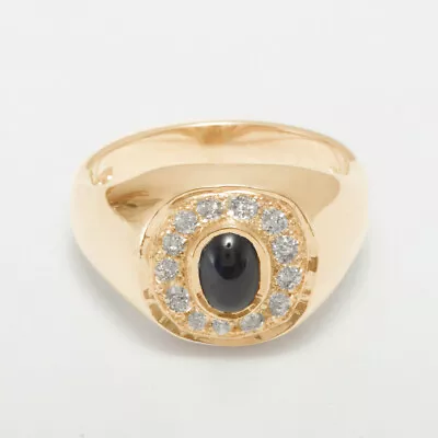 14ct Rose Gold Natural Sapphire & Cubic Zirconia Mens Signet Ring - Sizes N To Z • $2058.13