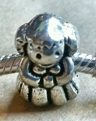 1 Antique Silver Little Girl Daughter Dress & Pigtails 3D European Charm For MOM • $8.99
