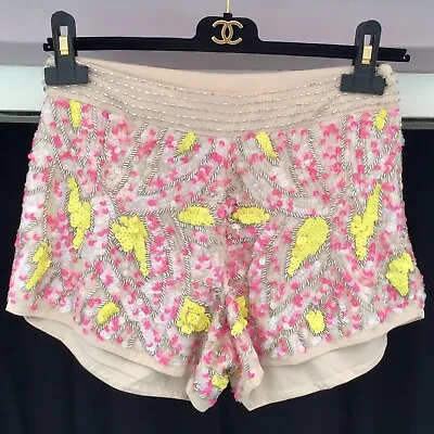 £20 • Buy Topshop Heavy Embellished Shorts Size 8 Nude Pink Yellow Festival Beaded Sequin