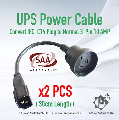 2x 30cm UPS Power Cord Extension Lead Cable IEC Male To 3-Pin AU Female Socket • $14.99