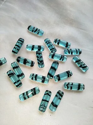 20x Czech Glass Beads Clear Blue With Streaks Of Black Flattened Tube (jb1270) • $3.80