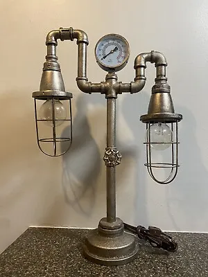 Retro Steampunk Industrial Table Lamp Water Pipe Desk Light Office Double Cage • $120.50