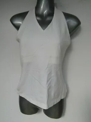 St Michael M&S Y2K 90s 00s Vintage Top UK 16 White Halter Tank Crop Summer Cami • £4.99