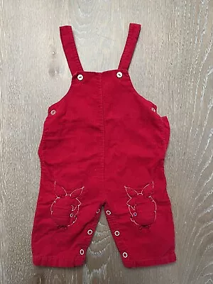 Vintage 70s Corduroy Red Overalls With Embroidered Mice Knee Pads No Tags EUC • $56.40