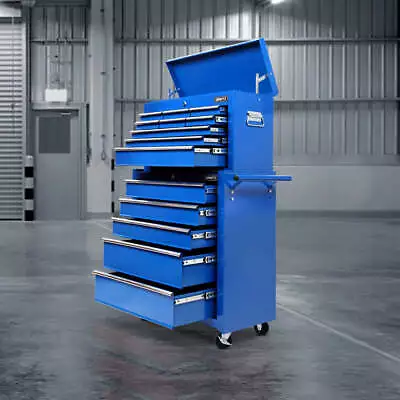 Giantz 14 Drawer Tool Box Cabinet Chest Mechanic Garage Storage Trolley Blue • $299.96