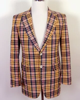 Vintage 60s 70s RARE JC Penny Men's Shop 100% Madras Blazer Sportcoat Plaid 40 R • $107.99