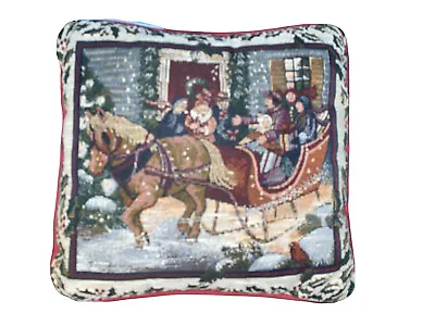 $16.99 • Buy Vintage Christmas Pillow Sleigh Ride Tapestry Throw Dashing Through The Snow
