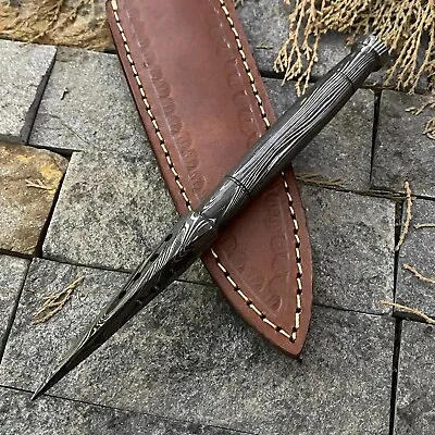 SHARD CUSTOM HAND FORGED Damascus Steel Boot Tri Kris Dagger Knife W/Sheath • $37.99