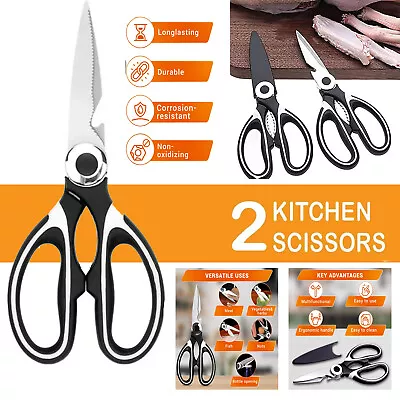 2X Professional Kitchen Scissors Multipurpose Stainless Steel Cooking Shears Set • £6.29