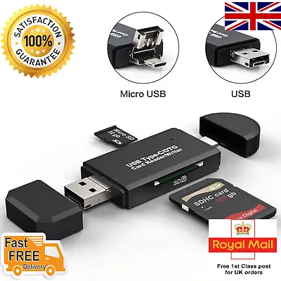£3.99 • Buy SD Card Reader For Android Phone Tablet PC Micro USB OTG To USB 2.0 Adapter UK
