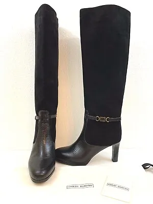 Nib Veronique Branquinho Black Suede/leather Knee High Boot Size 37/us 6.5 $ 950 • $259.99