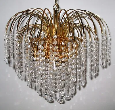 (CLEARANCE) Waterfall Chandelier With Crystal Drops And Pendant Chain Gold • £99