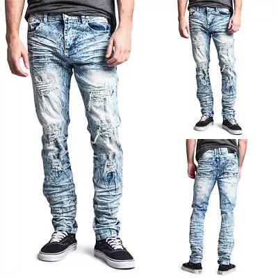 Victorious Men's Casual Destroyed Light Acid Washed Denim Jeans DL1141 • $24.95