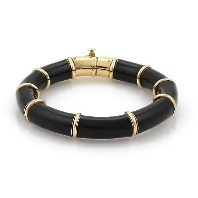 La Nouvelle Bague 18k Gold Sterling Black Enamel Flex Bracelet LIQUIDATION! • $1299.29