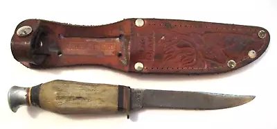 Vintage G.c. Co. Solingen 489 Stag Handle Fixed Blade Knife With Leather Sheath • $12.50