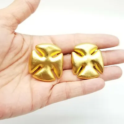 Vtg LES BERNARD Earrings Lg  Clip Jewelry Maltese Cross 1980's Unsigned Designer • $59.99