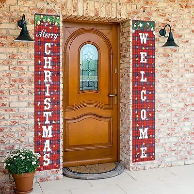 Merry Christmas Banner Christmas Front Door Porch Sign Decor Outdoor Red Plaid  • $8.18