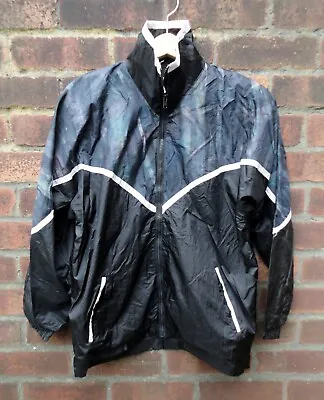 Vintage 80s/90s Unisex Festival/Shell Suit Jacket.  Black/Grey/White. Size S • £10