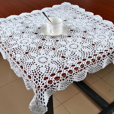 $18.27 • Buy White Vintage Hand Crochet Lace Tablecloth Square Cotton Table Cloth Topper 23 