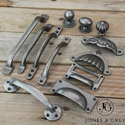 Antique Pewter Cast Iron  Cabinet Door Handles Chest Drawer Kitchen Knobs Pulls • £4.99