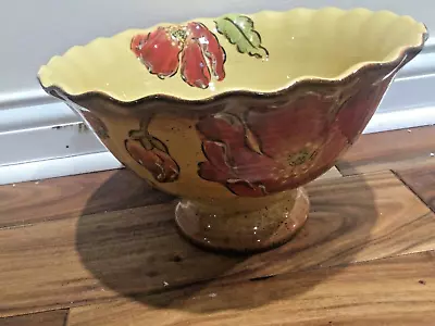 Red Poppy Ruffled Footed Pedestal Bowl 11 ' X 6  Maxcera Large SMALLCHIP • $21.89