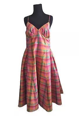 Pre-Owned ISAAC MIZRAHI For Target Plaid Strappy 100% Silk Dress Size Med • $35