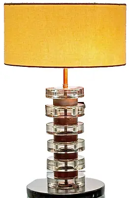 Orrefors Sweden Art Deco Stacked Crystal Glass Disc Table Lamp Deskey Vtg Mcm • $999.99