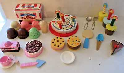 Melissa & Doug Wooden Pretend Food Lot Toy Bundle Cake & Ice Cream • $34.99