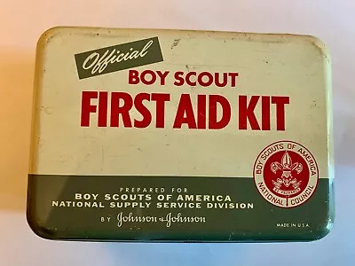 Vintage Official Boy Scout Johnson & Johnson First Aid Kit 1950's Tin • $12