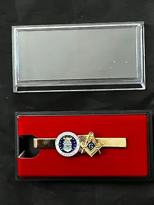 US Air Force Square Compass Masonic Tie Bar Necktie Gold Color Fraternity NEW! • $9.96