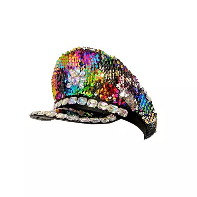 Rainbow Sequin Police Cap Hat With Diamantes • $20.99