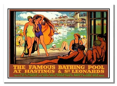 £4.99 • Buy Bathing Pool At Hastings & St Leonards The Famous Railway Vintage Advert Poster