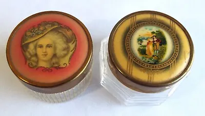 Vintage Vanity Glass Cosmetic Jars Portrait Lids Woman And Victorian Couple • $18.95