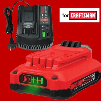 $56.99 • Buy For Craftsman V20 20 Volt MAX Lithium Battery / Charger CMCB204 CMCB202 CMCB201