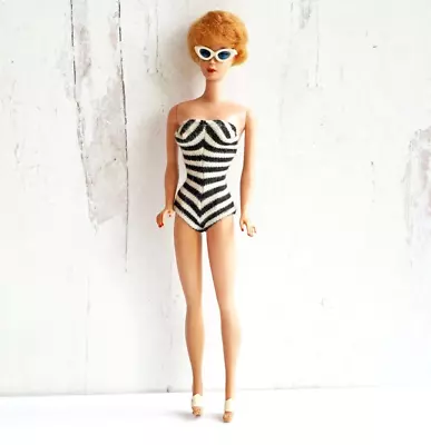 Vintage Mattel MCMLVIII Pats Pending Bubble Cut Barbie Striped Suit Sunglasses • $55