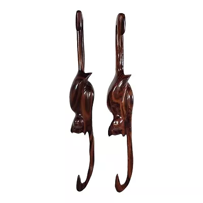 Vintage Hand-Carved Monkey Hooks Primitive Rustic Acacia Wood Jungle Theme • $20.24