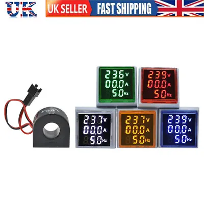 AC60-500V 0-100A 22mm 3in1 Voltmeter Ammeter LED Light Digital Volt/AMP Meter UK • £7.99