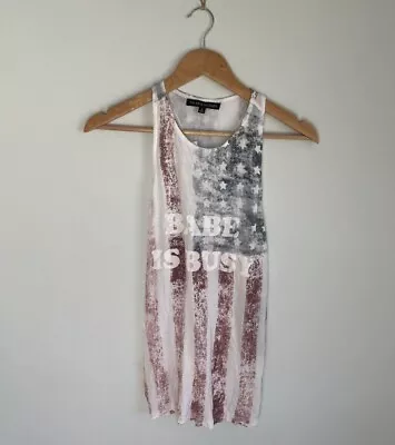 ERIN WASSON Size S American Flag  Babe Is Busy  Thin Sleeveless Graphic Tank • $19.95