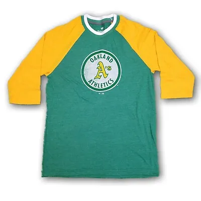 Oakland Athletics A's MLB Fanatic Men's 3/4's Sleeve Green/Yellow T-shirt • $21.99