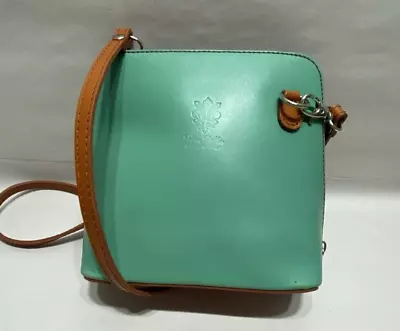 Vera Pelle Italian Leather Light Green Brown Leather Crossbody Purse Bag • $45