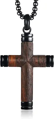 Wooden Cross Necklace For Men 【Hand-Inlaid Real Pear Wood】 Christia... • $56.99
