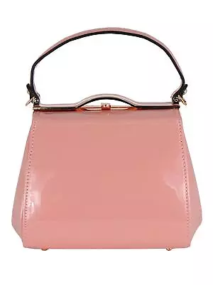 Retro Glossy Soft Pink Handbag | Vintage Style Pink Patent Kelly Frame Bag • £41.99