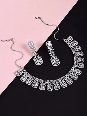 Bollywood Indian Wedding AD CZ Crystal Ethnic Jewellery Necklace Earring Sets • $29.69