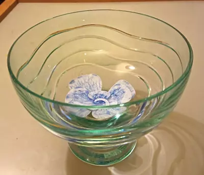 Caithness Footed 16cm Dia. Glass Bowl With Blue Tranquility Flower • £24