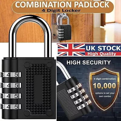 4 Digit Combination Padlock Heavy Duty Outdoor Lock Gym Travel Luggage Locker • £2.79