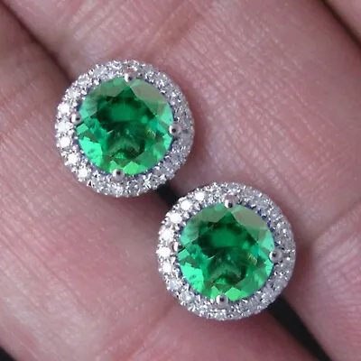 2.40Ct Natural Zambian Emerald IGI Certified Diamond Studs In 14KT White Gold • $399