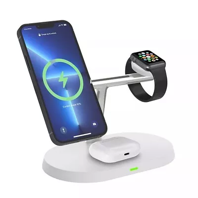 3 In 1 Iphone Wireless Charging Docking Station Pro Booster Charge Magsafe White • $19.98